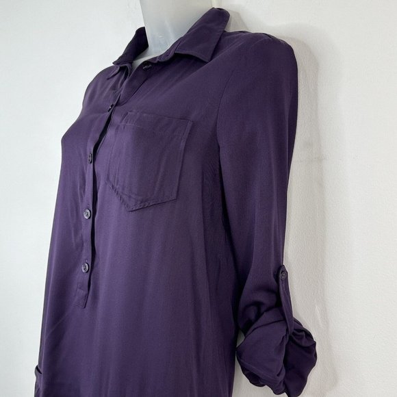 NWT Lacoste Women's Shift Shirt Dress Purple Midi Long Sleeve or Roll Sleeve 2 - Picture 2 of 11